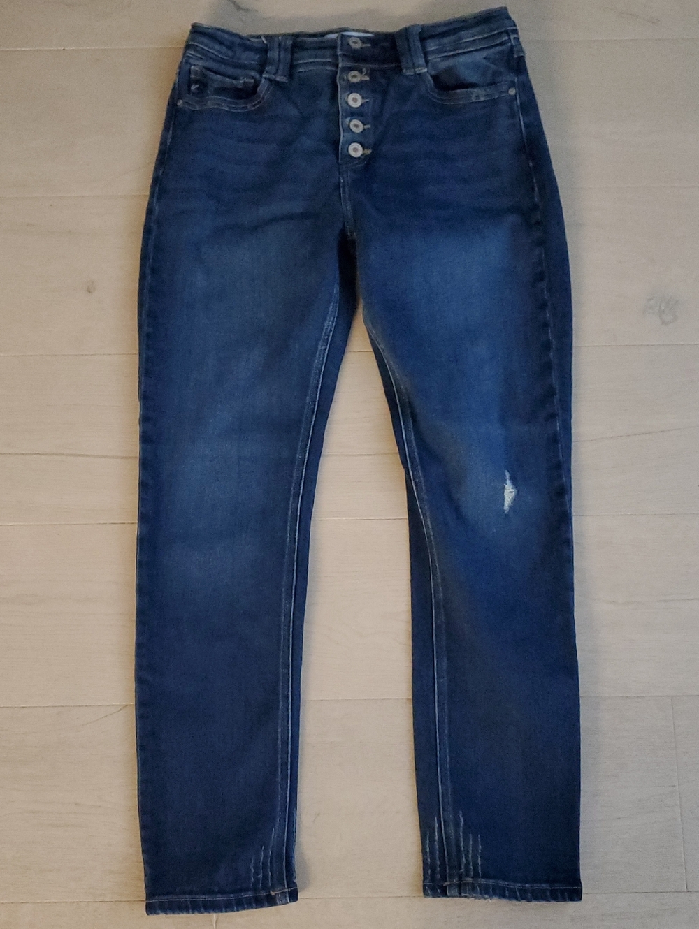 KANCAN- Dark blue button fly, high rise straight leg, super cute style sz 11